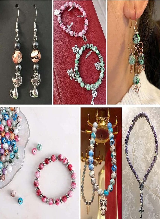 DIY Crafts 8 Kits, Random L Color, Jewelry Making Kit, 1 Set Contain = 10x Tibtyan Charms 20x Space Acrylic Beads in Ink Patterns 1x Crystal String 25x Beads 4-8mm, for B (8 Kits, Random L Color) - Image 3